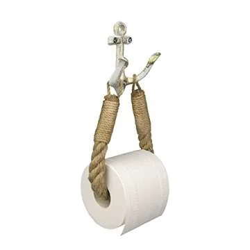 ROXLLGJC Nautical Rope Toilet Paper Holder Coastal Towel Holder with Metal Hook for Bathroom Decor (White)