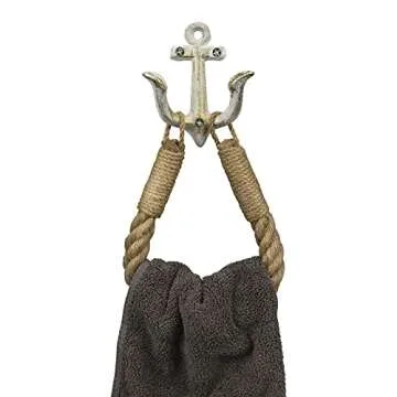 ROXLLGJC Nautical Rope Toilet Paper Holder Coastal Towel Holder with Metal Hook for Bathroom Decor (White)