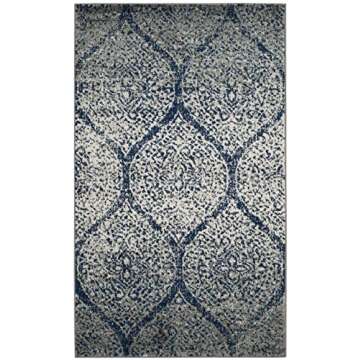 SAFAVIEH Madison Collection Accent Rug - 3' x 5', Navy & Silver, Glam Ogee Trellis Distressed Design, Non-Shedding & Easy Care, Ideal for High Traffic Areas in Entryway, Living Room, Bedroom (MAD604G)