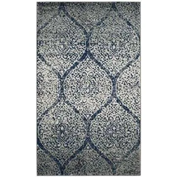 SAFAVIEH Madison Collection Accent Rug - 3' x 5', Navy & Silver, Glam Ogee Trellis Distressed Design, Non-Shedding & Easy Care, Ideal for High Traffic Areas in Entryway, Living Room, Bedroom (MAD604G)