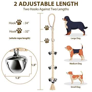 Peclot Door Bells for Dog, Potty Training Doorbells for Puppies, Adjustable Hanging Dogs Door Bell, Durable Cotton Rope Woven Doorbells for Sliding Door (Silver, Pack of 1)