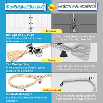Peclot Door Bells for Dog, Potty Training Doorbells for Puppies, Adjustable Hanging Dogs Door Bell, Durable Cotton Rope Woven Doorbells for Sliding Door (Silver, Pack of 1)