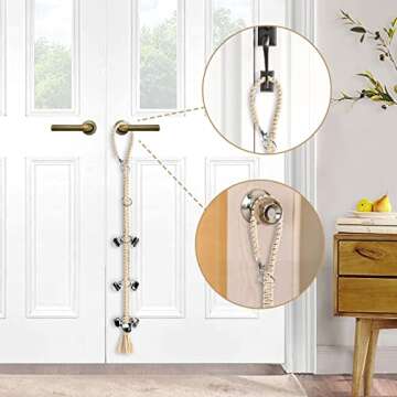 Peclot Door Bells for Dog, Potty Training Doorbells for Puppies, Adjustable Hanging Dogs Door Bell, Durable Cotton Rope Woven Doorbells for Sliding Door (Silver, Pack of 1)