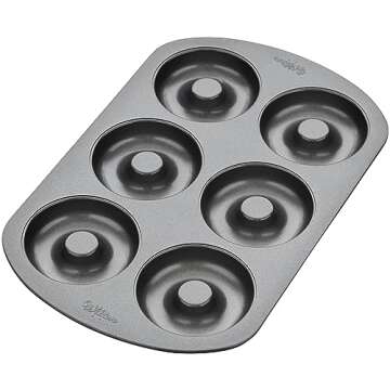 Wilton 6-Cavity Doughnut Baking Pan, Makes Individual Full-Sized 3 3/4" Donuts or Baked Treats, Non-...