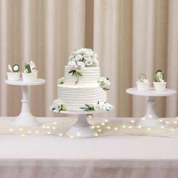 VILAVITA 3-Set Modern Cake Stands Round Cake Stand Cupcake Stands for Baby Shower, Wedding Birthday Party Celebration, Matte White