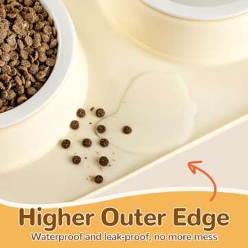 1.5Cup Pet Bowl with Mat Set, 2 Ceramic Dog Bowls for Small Size Dog, Non-slip Waterproof Silicone Dog Feeding Mat, Puppy Dog Food Bowl, Dog Supplies, Pet Accessories, BPA Free——Beige