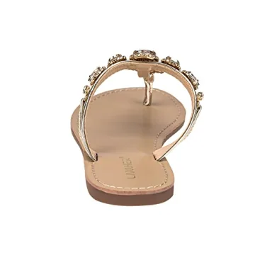 LAMHER Women's Bling Rhinestone Bohemia Diamond Slip On Flat Casual Summer Beach Comfort Flip Flops Sandals slong2104-01gold7