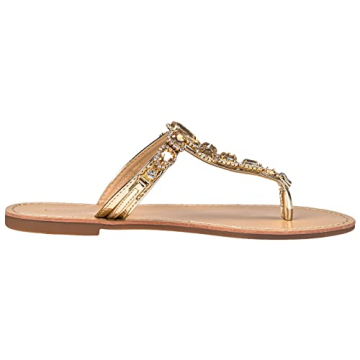 LAMHER Women's Bling Rhinestone Bohemia Diamond Slip On Flat Casual Summer Beach Comfort Flip Flops Sandals slong2104-01gold7