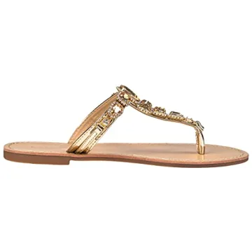 LAMHER Women's Bling Rhinestone Bohemia Diamond Slip On Flat Casual Summer Beach Comfort Flip Flops Sandals slong2104-01gold7