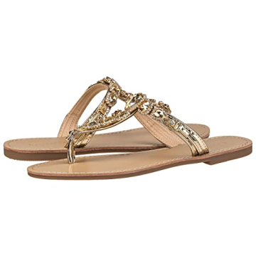 LAMHER Women's Bling Rhinestone Bohemia Diamond Slip On Flat Casual Summer Beach Comfort Flip Flops Sandals slong2104-01gold7