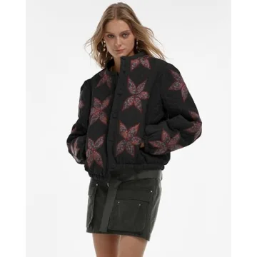 Gacaky Women's Floral Quilted Jacket for Winter Style