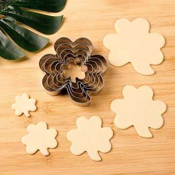 BakingWorld Clover Cookie Cutter Set - St. Patrick's Day Irish Shamrock Cookie Cutters Mold,1.6"/2.2"/2.7"/3.4"/4.0" Assorted Sizes