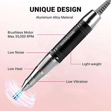 MelodySusie Sparkle Pro Nail Drill 35000 RPM, Professional Cordless Nail Drill Machine Portable Rechargeable Brushless Efile, Low Noise Low Vibration Low Heat for Acrylic Nails Poly Gel, Nail Supplies