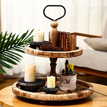 Amyhill 3 Pieces Wood Risers for Decor Wood Pedestal Round Mini Riser Rustic Farmhouse Decor Tiered ...