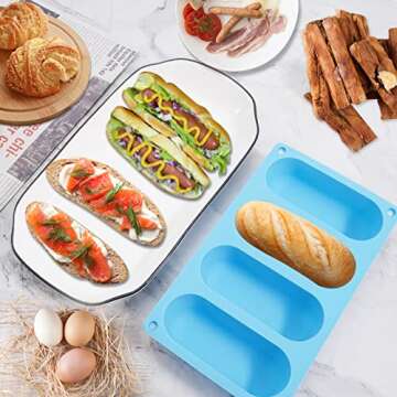 CANIPHA 2 Pack Hot Dog Bun Pan, Silicone Hot Dog Bun Molds Sausage Mold Nonstick & Heat proof Baking...