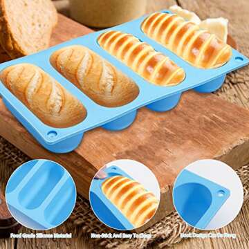 CANIPHA 2 Pack Hot Dog Bun Pan, Silicone Hot Dog Bun Molds Sausage Mold Nonstick & Heat proof Baking Pan Bread Mold for Homemade Hotdog Bun Rolls