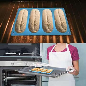 CANIPHA 2 Pack Hot Dog Bun Pan, Silicone Hot Dog Bun Molds Sausage Mold Nonstick & Heat proof Baking Pan Bread Mold for Homemade Hotdog Bun Rolls