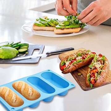 CANIPHA 2 Pack Hot Dog Bun Pan, Silicone Hot Dog Bun Molds Sausage Mold Nonstick & Heat proof Baking Pan Bread Mold for Homemade Hotdog Bun Rolls