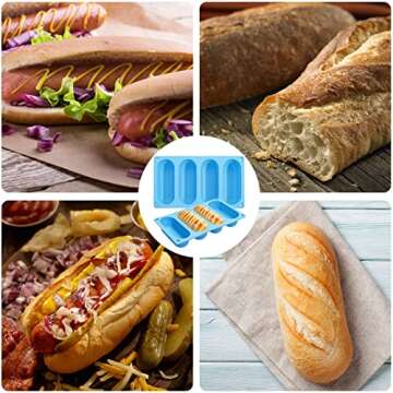 CANIPHA 2 Pack Hot Dog Bun Pan, Silicone Hot Dog Bun Molds Sausage Mold Nonstick & Heat proof Baking Pan Bread Mold for Homemade Hotdog Bun Rolls