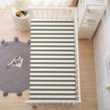NTBAY 100% Brushed Microfiber Striped Fitted Crib Sheet, Super Soft and Cozy 28x52 Grey and White Crib Sheet for Standard Crib and Toddler Mattresses, Boys, Girls, Unisex, 28x52 Inches