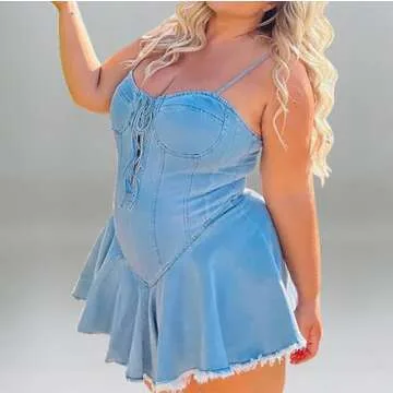 Plus Size Sexy Sleeveless Halter Denim Dress for Summer