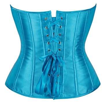 Women's Bustier Corset Top Sexy Lingerie Sets Black Satin Dress Up Costumes X-Large Sea Blue