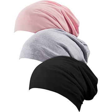 SATINIOR 3 Pieces Sleep Caps for Women - Satin Lined Beanie Hats with Stylish Colors