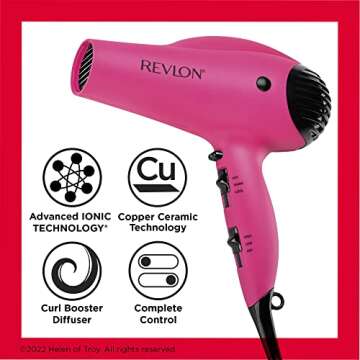 Revlon Volume Booster Hair Dryer | 1875W for Voluminous Lift and Body, (Pink)