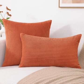 Mecatny Corduroy Decorative Throw Pillow Covers 12x20 Set of 2 for Sofa Bedroom Living Room, Stylish...