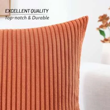 Mecatny Corduroy Decorative Throw Pillow Covers 12x20 Set of 2 for Sofa Bedroom Living Room, Stylish Soft Striped Couch Pillow Covers for Home Decor, Rust