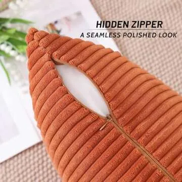 Mecatny Corduroy Decorative Throw Pillow Covers 12x20 Set of 2 for Sofa Bedroom Living Room, Stylish Soft Striped Couch Pillow Covers for Home Decor, Rust