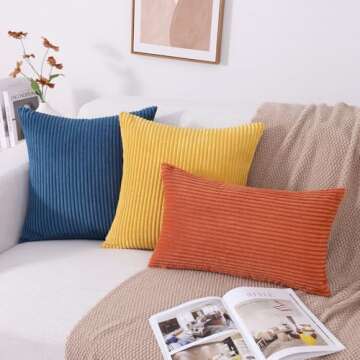 Mecatny Corduroy Decorative Throw Pillow Covers 12x20 Set of 2 for Sofa Bedroom Living Room, Stylish Soft Striped Couch Pillow Covers for Home Decor, Rust