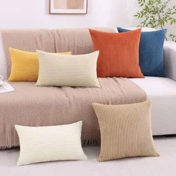 Mecatny Corduroy Decorative Throw Pillow Covers 12x20 Set of 2 for Sofa Bedroom Living Room, Stylish Soft Striped Couch Pillow Covers for Home Decor, Rust