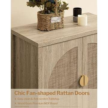 SICOTAS Rattan Buffet Cabinet Set of 2, Accent Sideboard Storage Cabinet with Adjustable Shelves, Boho Credenza Console Table for Dining Room, Living Room, Entryway, Kitchen, Natural