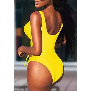 Viottiset Women's Sexy Cutout One Piece Cheeky Lace Up Swimsuit High Cut Bathing Suit Yellow Small