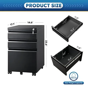 DEVAISE Mobile 3 Drawer Lockable File Cabinet for Home