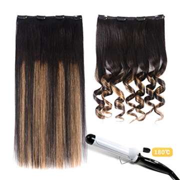 5 Pieces 12" Remy Clip in Hair Extensions Human Hair - Natural Black to Chestnut Brown Highlight Bla...