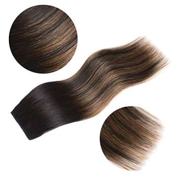 5 Pieces 12" Remy Clip in Hair Extensions Human Hair - Natural Black to Chestnut Brown Highlight Black Ombre Silky Straight Short Thick Real Hair Extensions for Women (12 inches, (1BT6) P1B, 60grams)