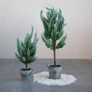Creative Co-Op 40-1/4"H Faux Pine Tree in Cement Pot, Truck Ship Figures and Figurines, Multi