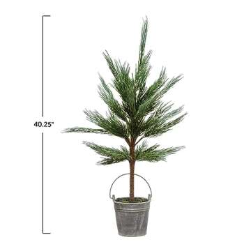 Creative Co-Op 40-1/4"H Faux Pine Tree in Cement Pot, Truck Ship Figures and Figurines, Multi