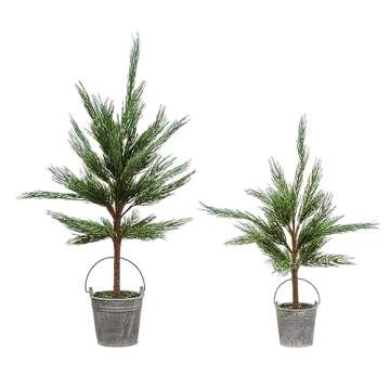 Creative Co-Op 40-1/4"H Faux Pine Tree in Cement Pot, Truck Ship Figures and Figurines, Multi
