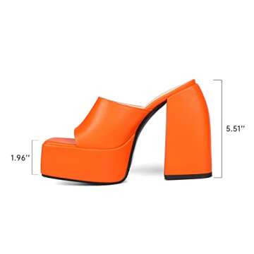 Dsevht Orange Heels for Women Orange Platform Sandals Women Chunky Heel Slip on Square Toe High Heels Party Sexy Heels Peep Toe Prom Heels Platform Mules Shoes
