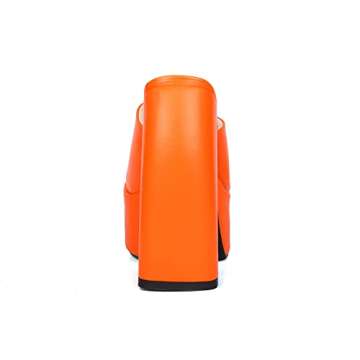 Dsevht Orange Heels for Women Orange Platform Sandals Women Chunky Heel Slip on Square Toe High Heels Party Sexy Heels Peep Toe Prom Heels Platform Mules Shoes