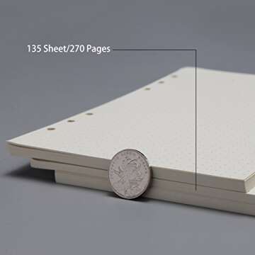 A5 Refills Dotted,VASCHY 135 Sheet/270Page A5 6-Holes Acid Free 100GSM Refill Paper for Journal Refillable Notebooks Diaries
