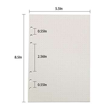 A5 Refills Dotted,VASCHY 135 Sheet/270Page A5 6-Holes Acid Free 100GSM Refill Paper for Journal Refillable Notebooks Diaries