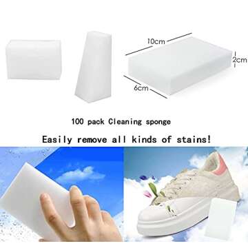 SmilePowo 100 Pack Magic Cleaning Sponges Eraser,Multi-Functional Premium Melamine Sponge Foam Cleaning Pads,Dish,Household Cleaning Sponge for Kitchen,Furniture,Bathroom(Universal Cleaner)