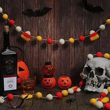 2 Pieces Thanksgiving Felt Balls Banner Candy Corn Felt Ball Garland Orange Yellow White Felt Pom Pom Garland Thanksgiving Party Hanging Garland for Fall Party Home Decor, 71 Inch