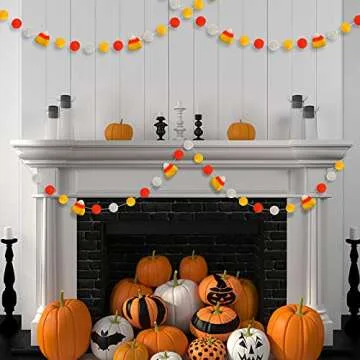 2 Pieces Thanksgiving Felt Balls Banner Candy Corn Felt Ball Garland Orange Yellow White Felt Pom Pom Garland Thanksgiving Party Hanging Garland for Fall Party Home Decor, 71 Inch