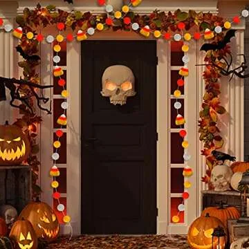 2 Pieces Thanksgiving Felt Balls Banner Candy Corn Felt Ball Garland Orange Yellow White Felt Pom Pom Garland Thanksgiving Party Hanging Garland for Fall Party Home Decor, 71 Inch