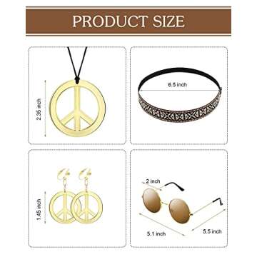 Haysandy 7 Pcs 60s 70s Outfits for Women Mardi Gras Cosplay Set Carnival Hippie Costume Set Fringe Vest Flared Pant Peace Sign(S)